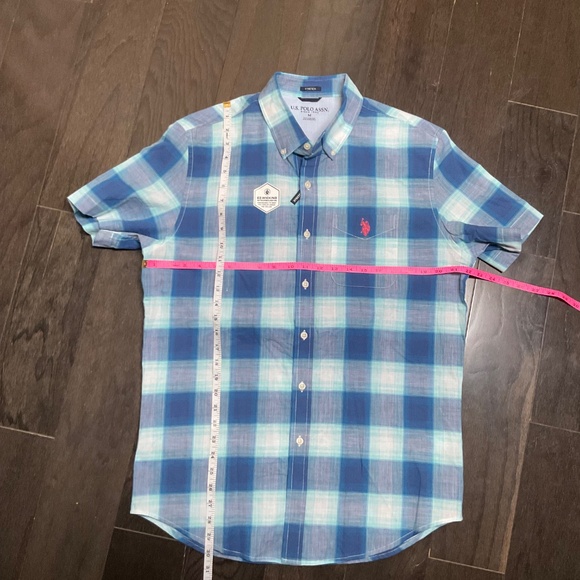NWT US POLO ASSN Casual Shirt Button Down ~ White / Blue Plaid Medium - Picture 5 of 7